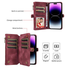 Lade das Bild in den Galerie-Viewer, Casekis Zipper RFID Wallet Phone Case Red Wine