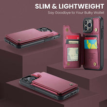 Load image into Gallery viewer, Casekis RFID Cardholder Wallet Phone Case Red Wine