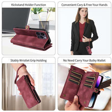 Lade das Bild in den Galerie-Viewer, Casekis Zipper RFID Wallet Phone Case Red Wine