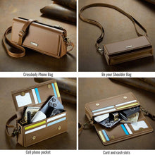 Lade das Bild in den Galerie-Viewer, Casekis Multifunctional Leather Crossbody Phone Bag Brown