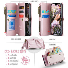 Lade das Bild in den Galerie-Viewer, Casekis Cardholer Zipper Wallet Crossbody Phone Case Pink