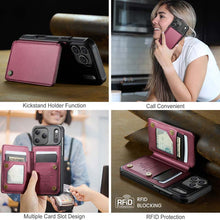 Load image into Gallery viewer, Casekis RFID Cardholder Wallet Phone Case Red Wine