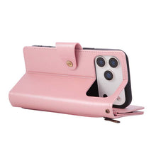 Load image into Gallery viewer, Casekis Studded Zip Leather Wallet Wristlet Phone Case Rose Gold