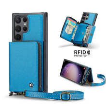 Lade das Bild in den Galerie-Viewer, Casekis Zipper Crossbody Wallet RFID Phone Case Blue
