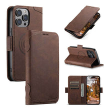 Lade das Bild in den Galerie-Viewer, Casekis Leather Wallet Phone Case compatible with MagSafe Brown
