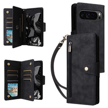 Load image into Gallery viewer, Casekis Studded Zip Leather Wallet Wristlet Phone Case Black
