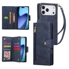 Load image into Gallery viewer, Casekis Studded Zip Leather Wallet Wristlet Phone Case Blue