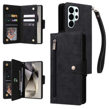 Load image into Gallery viewer, Casekis Studded Zip Leather Wallet Wristlet Phone Case Black