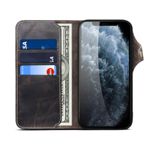 Lade das Bild in den Galerie-Viewer, Casekis Genuine Cowhide Leather Button Flip Phone Case Black