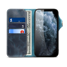 Lade das Bild in den Galerie-Viewer, Casekis Genuine Cowhide Leather Button Flip Phone Case Blue