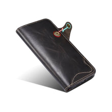 Lade das Bild in den Galerie-Viewer, Casekis Genuine Cowhide Leather Button Flip Phone Case Black