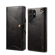 Lade das Bild in den Galerie-Viewer, Casekis Genuine Cowhide Leather Button Flip Phone Case For Galaxy S22 Ultra 5G