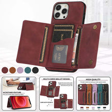 Lade das Bild in den Galerie-Viewer, Casekis Wallet Case Tri-fold Cardholder Phone Case Red Wine