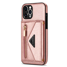 Lade das Bild in den Galerie-Viewer, Casekis Crossbody Strap Leather Magnetic Wallet Phone Case Rose Gold