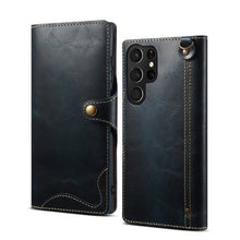 Lade das Bild in den Galerie-Viewer, Casekis Genuine Cowhide Leather Button Flip Phone Case For Galaxy S22 Ultra 5G
