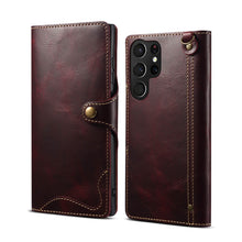 Lade das Bild in den Galerie-Viewer, Casekis Genuine Cowhide Leather Button Flip Phone Case Red