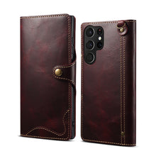 Lade das Bild in den Galerie-Viewer, Casekis Genuine Cowhide Leather Button Flip Phone Case For Galaxy S22 Ultra 5G
