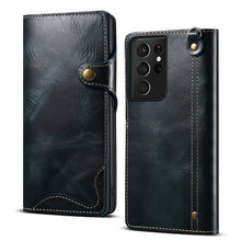 Lade das Bild in den Galerie-Viewer, Genuine Cowhide Leather Button Flip Phone Case For Samsung Galaxy S21 Ultra 5G - Casekis
