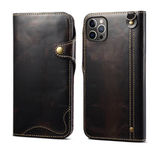 Lade das Bild in den Galerie-Viewer, Casekis Genuine Cowhide Leather Button Flip Phone Case Black