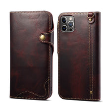 Lade das Bild in den Galerie-Viewer, Casekis Genuine Cowhide Leather Button Flip Phone Case Red