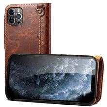 Lade das Bild in den Galerie-Viewer, Genuine Cowhide Leather Button Flip Phone Case For Apple iPhone 13 Series - Casekis