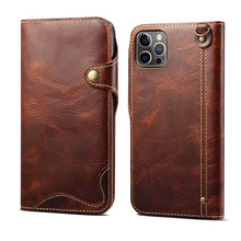 Lade das Bild in den Galerie-Viewer, Genuine Cowhide Leather Button Flip Phone Case For Apple iPhone 13 Series - Casekis