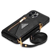Lade das Bild in den Galerie-Viewer, Casekis Crossbody Strap Leather Magnetic Wallet Phone Case Black