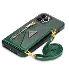Lade das Bild in den Galerie-Viewer, Casekis Crossbody Strap Leather Magnetic Wallet Phone Case Green