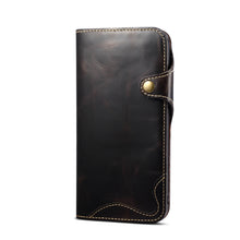 Lade das Bild in den Galerie-Viewer, Casekis Genuine Cowhide Leather Button Flip Phone Case Black