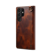 Lade das Bild in den Galerie-Viewer, Casekis Genuine Cowhide Leather Button Flip Phone Case For Galaxy S22 Ultra 5G