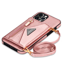 Lade das Bild in den Galerie-Viewer, Casekis Crossbody Strap Leather Magnetic Wallet Phone Case Rose Gold