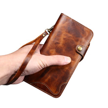 Load image into Gallery viewer, Casekis Genuine Cowhide Leather Button Flip Phone Case Brown