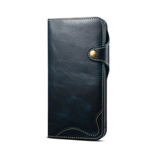 Lade das Bild in den Galerie-Viewer, Casekis Genuine Cowhide Leather Button Flip Phone Case Blue