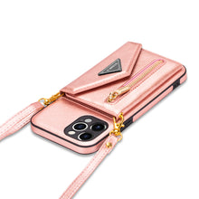 Lade das Bild in den Galerie-Viewer, Casekis Crossbody Strap Leather Magnetic Wallet Phone Case Rose Gold