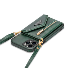 Lade das Bild in den Galerie-Viewer, Casekis Crossbody Strap Leather Magnetic Wallet Phone Case Green