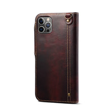Lade das Bild in den Galerie-Viewer, Casekis Genuine Cowhide Leather Button Flip Phone Case Red