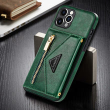Lade das Bild in den Galerie-Viewer, Casekis Crossbody Strap Leather Magnetic Wallet Phone Case Green