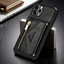 Lade das Bild in den Galerie-Viewer, Casekis Crossbody Strap Leather Magnetic Wallet Phone Case Black