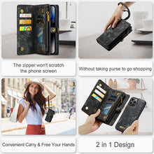 Lade das Bild in den Galerie-Viewer, Casekis Wrist Strap Zipper Wallet Phone Case Black