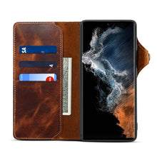 Lade das Bild in den Galerie-Viewer, Casekis Genuine Cowhide Leather Button Flip Phone Case For Galaxy S22 Ultra 5G