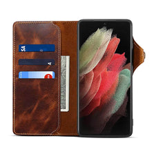 Lade das Bild in den Galerie-Viewer, Genuine Cowhide Leather Button Flip Phone Case For Samsung Galaxy S21 Ultra 5G - Casekis