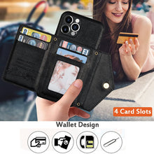 Lade das Bild in den Galerie-Viewer, Casekis Crossbody Strap Leather Magnetic Wallet Phone Case Black