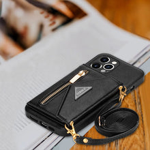 Lade das Bild in den Galerie-Viewer, Casekis Crossbody Strap Leather Magnetic Wallet Phone Case Black