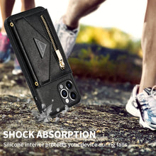 Lade das Bild in den Galerie-Viewer, Casekis Crossbody Strap Leather Magnetic Wallet Phone Case Black