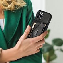 Lade das Bild in den Galerie-Viewer, Casekis Crossbody Strap Leather Magnetic Wallet Phone Case Black