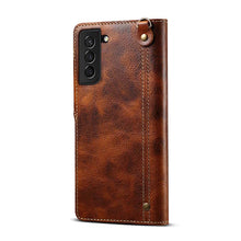 Lade das Bild in den Galerie-Viewer, Genuine Cowhide Leather Button Flip Phone Case For Samsung Galaxy S21 5G - Casekis