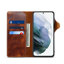 Lade das Bild in den Galerie-Viewer, Genuine Cowhide Leather Button Flip Phone Case For Samsung Galaxy S21 5G - Casekis