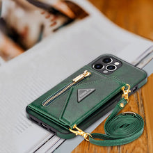Lade das Bild in den Galerie-Viewer, Casekis Crossbody Strap Leather Magnetic Wallet Phone Case Green