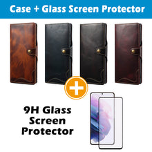 Lade das Bild in den Galerie-Viewer, Casekis Genuine Cowhide Leather Button Flip Phone Case For Galaxy S21 5G