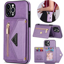 Lade das Bild in den Galerie-Viewer, Casekis Crossbody Strap Leather Magnetic Wallet Phone Case Purple